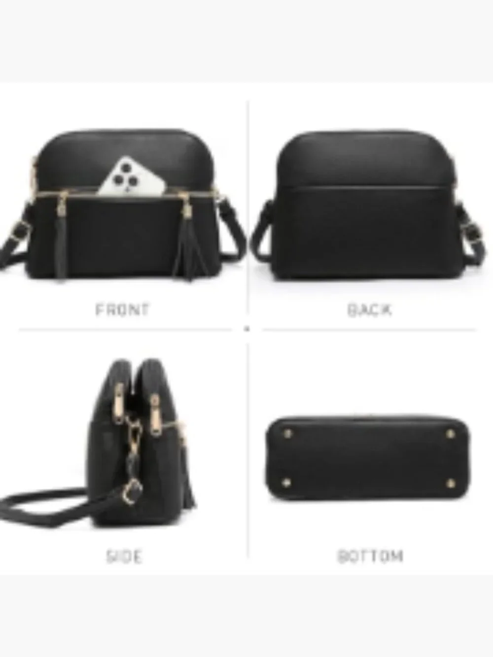 Vegan Leather Crossbody Bag with Tassel Zipper Multi Pockets